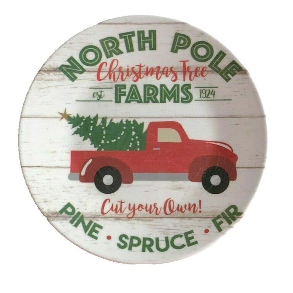 Red Farm Truck Melamine Tidbit Candy Side Plates 6" Set of 4 Christmas Tree